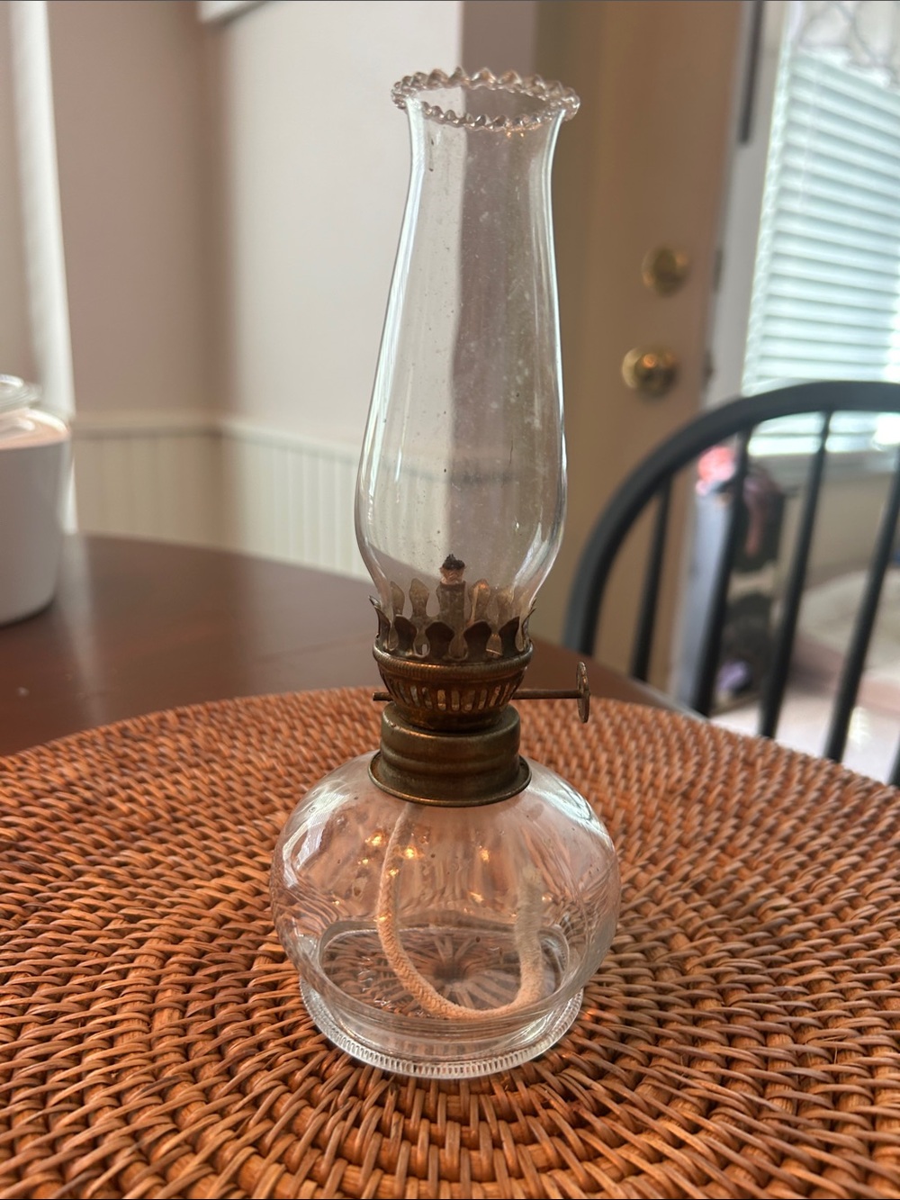 Vintage Clear Glass Oil Lamp with Brass Burner - Picture 2 of 3